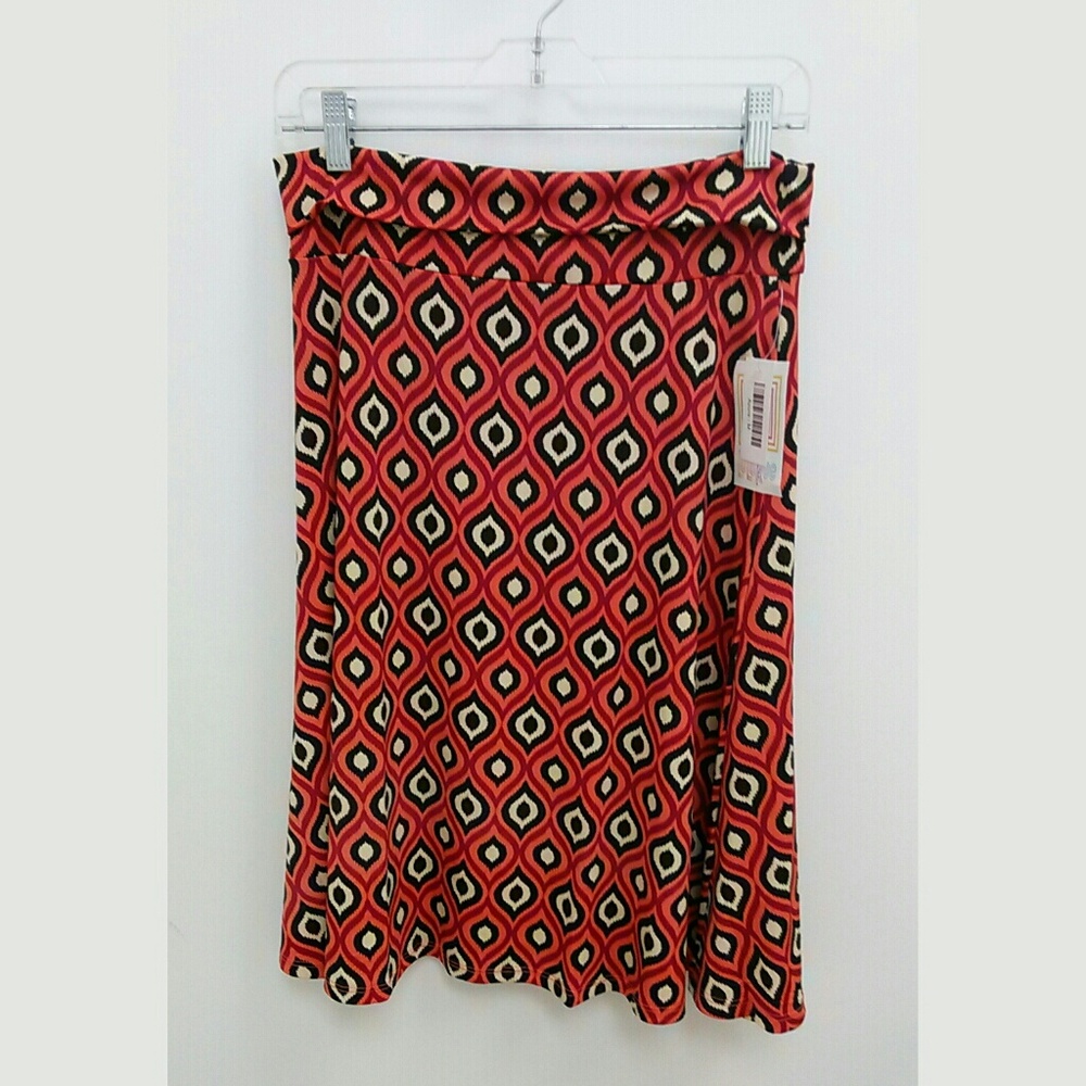 LuLaRoe Azure A-Line Skirt Orange Black Geo Medium NWT